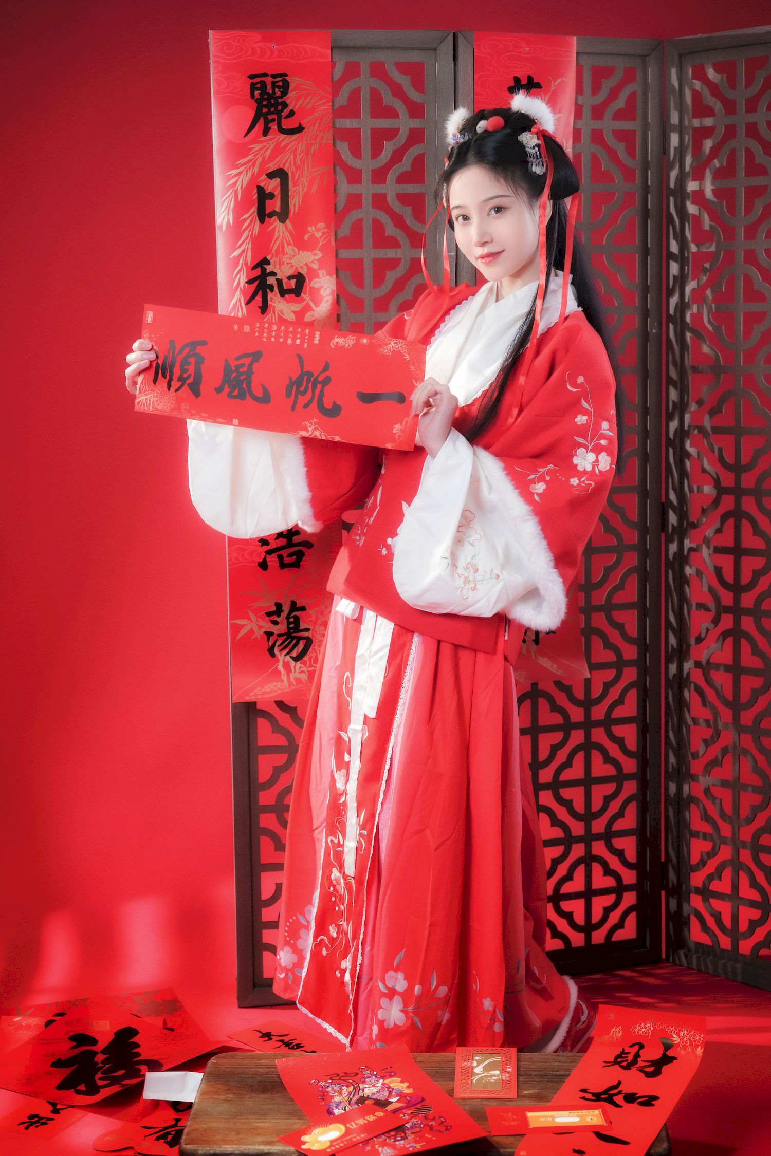 古典美女Nnian红色拜年服新年新气象喜庆写真-御萝部落